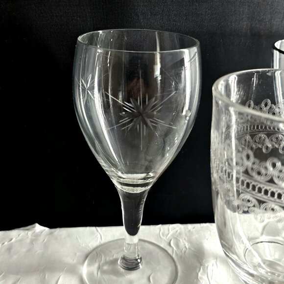 Mismatched Wine Cocktail Glasses set/4 vtg mixed silver rim etch glassware party - Picture 6 of 10
